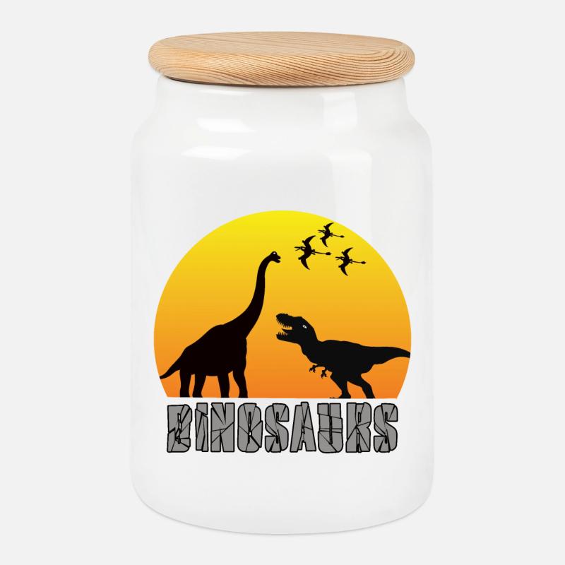 Dinosaurier - Keksdose mit Holzdeckel - Weiß