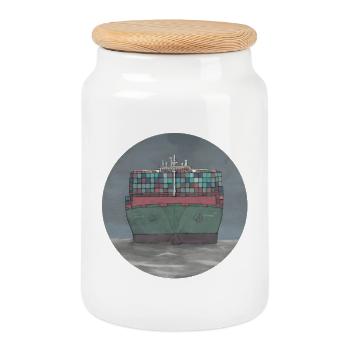Bateau à conteneurs - Boîte à biscuits avec couvercle en bois - blanc - Devant