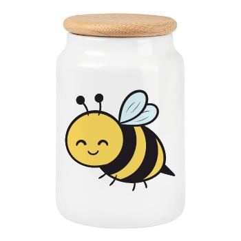 Abeilles - Boîte à biscuits avec couvercle en bois - blanc - Devant
