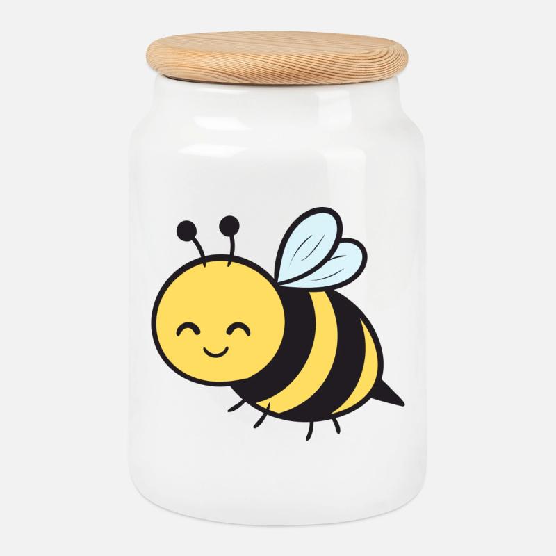 Bee Bees - Cookie Jar with Wooden Lid - white