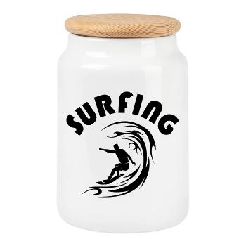 surf vagues surf surfer waves team icône du logo - Boîte à biscuits avec couvercle en bois - blanc - Devant