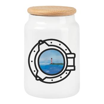 Meer Leuchtturm Nordsee Ostsee Bullauge see Reise - Keksdose mit Holzdeckel - Weiß - Vorne