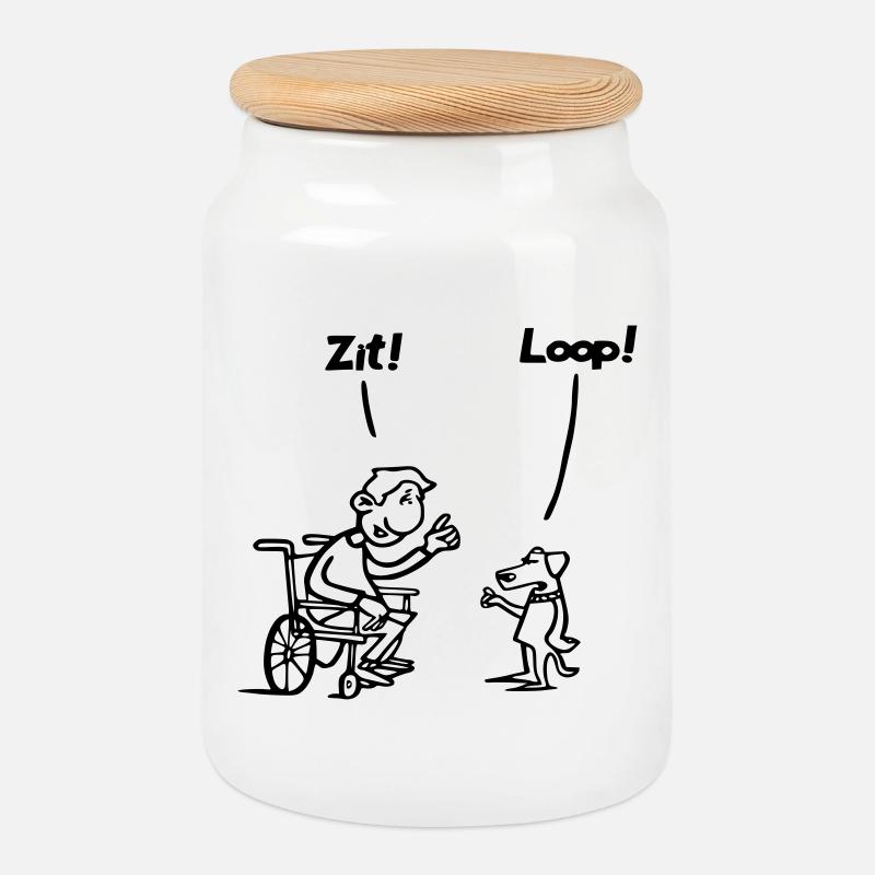 Setzen Sie sich und gehen Sie. Rollstuhlfahrer vs. Hundehumor * - Keksdose mit Holzdeckel - Weiß