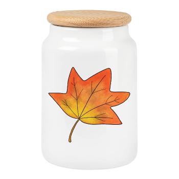Autumn Leaf Maple Leaf - Cookie Jar with Wooden Lid - white - Front
