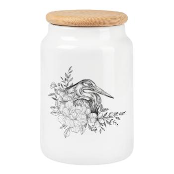 Dessin héron floral - Boîte à biscuits avec couvercle en bois - blanc - Devant