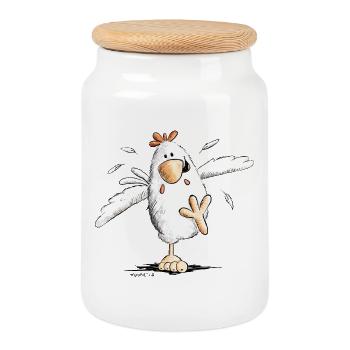 Poulet cool - Boîte à biscuits avec couvercle en bois - blanc - Devant
