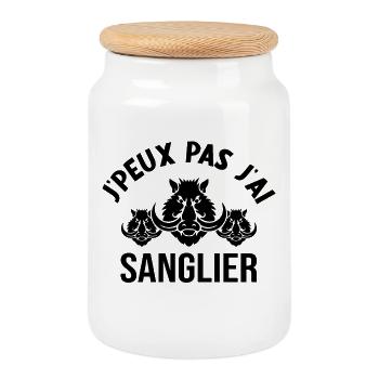 Je Peux Pas J'ai Sanglier Humour Chasse humorist - Boîte à biscuits avec couvercle en bois - blanc - Devant