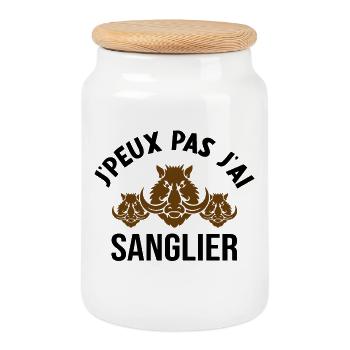 Je Peux Pas J'ai Sanglier Humour Chasse humorist - Boîte à biscuits avec couvercle en bois - blanc - Devant