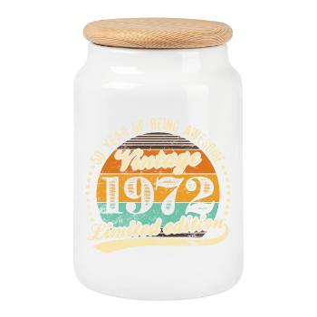 Vintage 1979 Limited Edition - Cookie Jar with Wooden Lid - white - Front