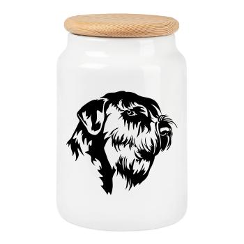 Giant Schnauzer Head - Cookie Jar with Wooden Lid - white - Front