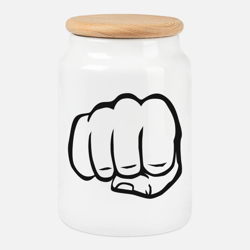 Faust geballte Faust fist bump cool Logo Symbol - Keksdose mit Holzdeckel - Weiß