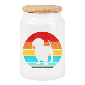 teckel - Boîte à biscuits avec couvercle en bois - blanc - Devant