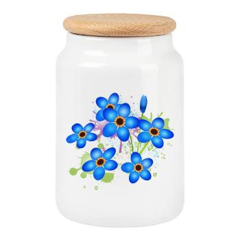 graffiti bleu vif oublie-moi-pas - Boîte à biscuits avec couvercle en bois - blanc - Devant