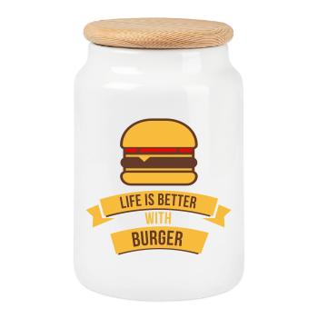 Life Is Better With Burger - Cookie Jar with Wooden Lid - white - Front