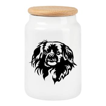 Tibetan Spaniel Head - Cookie Jar with Wooden Lid - white - Front