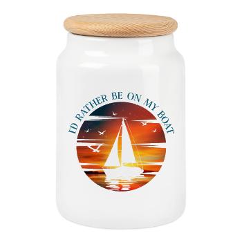 Je préfère être sur mon bateau - Citation drôle d’amoureux du bateau - Boîte à biscuits avec couvercle en bois - blanc - Devant