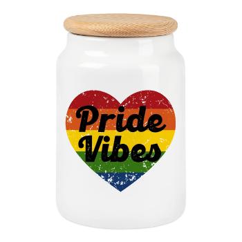 Pride Vibes Herz-Design - Keksdose mit Holzdeckel - Weiß - Vorne