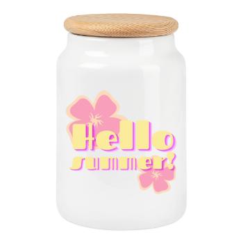 Hallo Sommer-Retro-Pastellblumen - Keksdose mit Holzdeckel - Weiß - Vorne