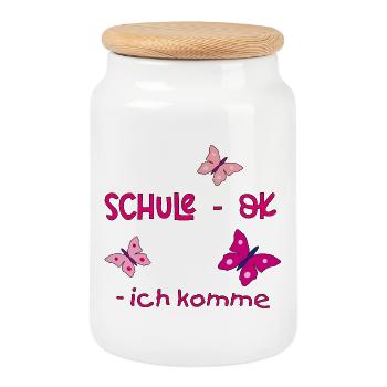Schulanfang, Schmetterling - Keksdose mit Holzdeckel - Weiß - Vorne