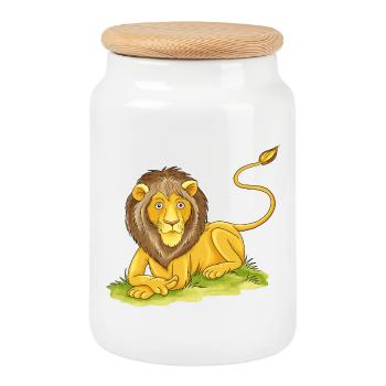 lion occasionnel - Boîte à biscuits avec couvercle en bois - blanc - Devant