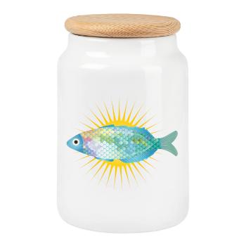 poisson brillant dans des couleurs pastel délicates - Boîte à biscuits avec couvercle en bois - blanc - Devant