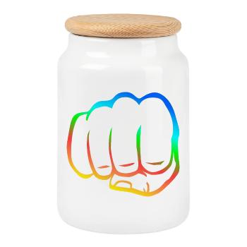 Clenched fist colorful fist bump cool logo symbol - Cookie Jar with Wooden Lid - white - Front