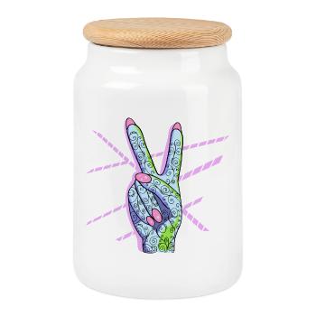 Signe de paix Main Doigt Cool Symbole de paix - Boîte à biscuits avec couvercle en bois - blanc - Devant