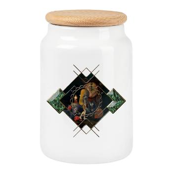 Halloween design with skull, pumpkin and cat - Cookie Jar with Wooden Lid - white - Front