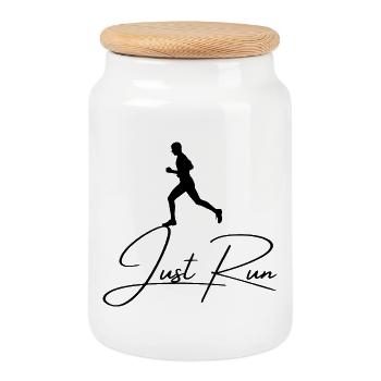 Just run - Cookie Jar with Wooden Lid - white - Front