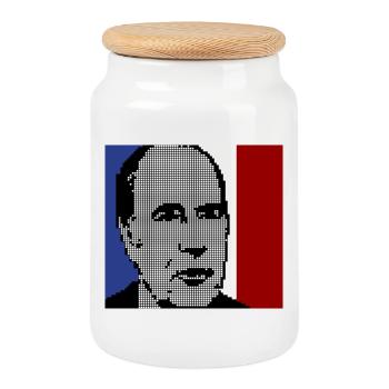 Mitterrand 1981 - Boîte à biscuits avec couvercle en bois - blanc - Devant