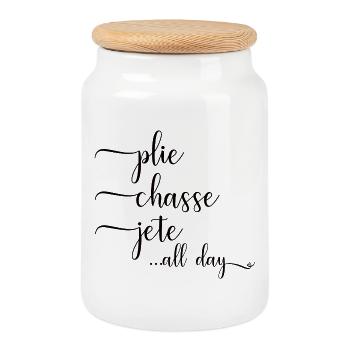 Ballerina Ballett Spruch Plie Chasse Jete All Day - Keksdose mit Holzdeckel - Weiß - Vorne