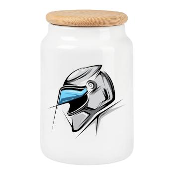 Formula Illustration Helmet Graphic Racing Cars - Cookie Jar with Wooden Lid - white - Front