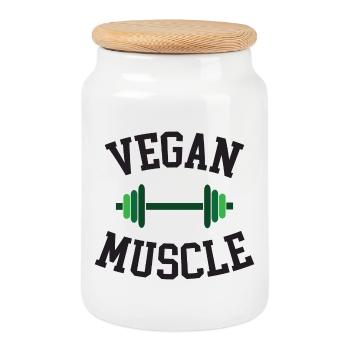 Muscle végétalien - Boîte à biscuits avec couvercle en bois - blanc - Devant
