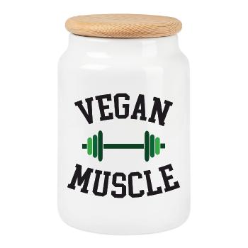 Muscle végétalien - Boîte à biscuits avec couvercle en bois - blanc - Devant