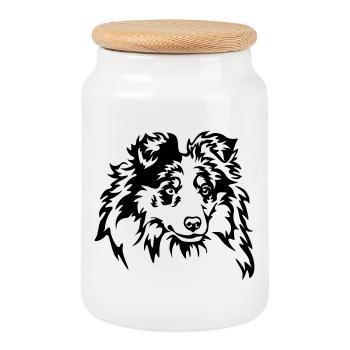 Sheltie Head - Boîte à biscuits avec couvercle en bois - blanc - Devant