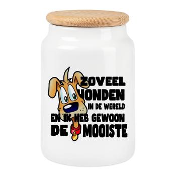 The most beautiful dog of all dogs * - Cookie Jar with Wooden Lid - white - Front