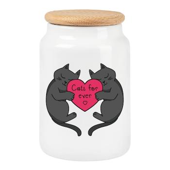 Amour de chat pour toujours - Boîte à biscuits avec couvercle en bois - blanc - Devant