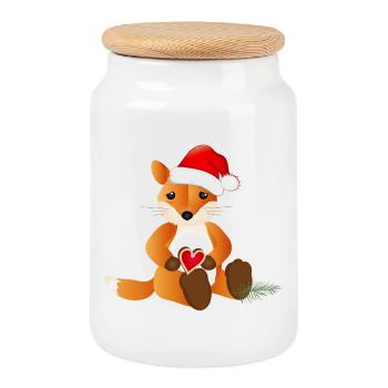 zuckersüßer kleiner Fuchs mit Herz für Weihnachten - Keksdose mit Holzdeckel - Weiß - Vorne