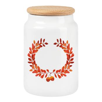 Autumn leaves wreath with acorns - Cookie Jar with Wooden Lid - white - Front