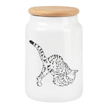Black Cat - Cookie Jar with Wooden Lid - white - Front