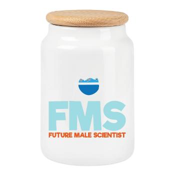 Futur scientifique masculin - Boîte à biscuits avec couvercle en bois - blanc - Devant