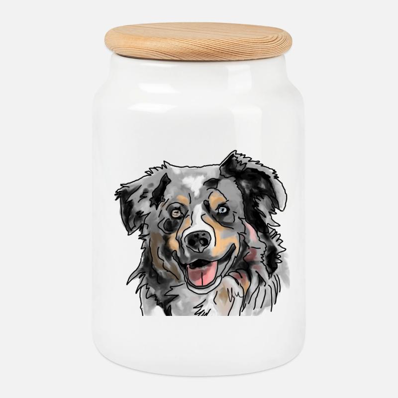Australian Shepherd - Cookie Jar with Wooden Lid - white