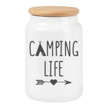 Vie de camping - Boîte à biscuits avec couvercle en bois - blanc - Devant