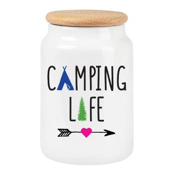 Vie de camping - Boîte à biscuits avec couvercle en bois - blanc - Devant
