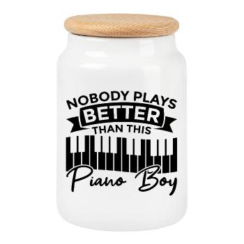 Garçon de piano - Boîte à biscuits avec couvercle en bois - blanc - Devant