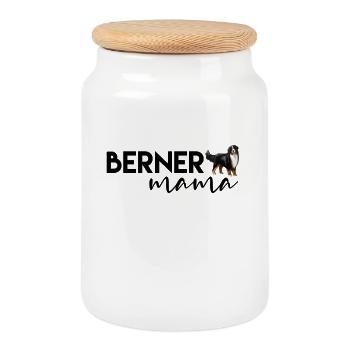 Bernese mountain dog - Cookie Jar with Wooden Lid - white - Front
