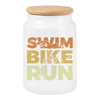 Triathlon Mädchen - Keksdose mit Holzdeckel - Weiß - Vorne