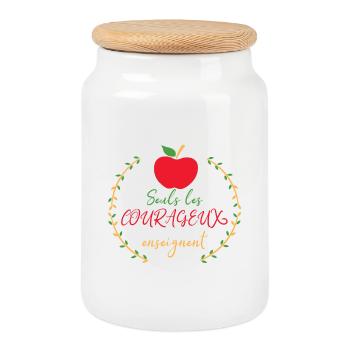 seuls les courageux enseignent - Boîte à biscuits avec couvercle en bois - blanc - Devant