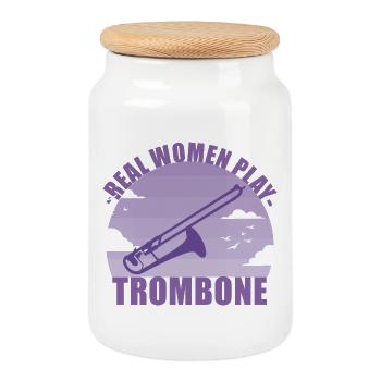 Trombone Instrument Musician Girl Gift - Cookie Jar with Wooden Lid - white - Front