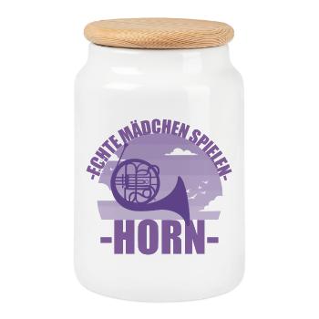 Horn Musikerin Instrument Mädchen Geschenk - Keksdose mit Holzdeckel - Weiß - Vorne
